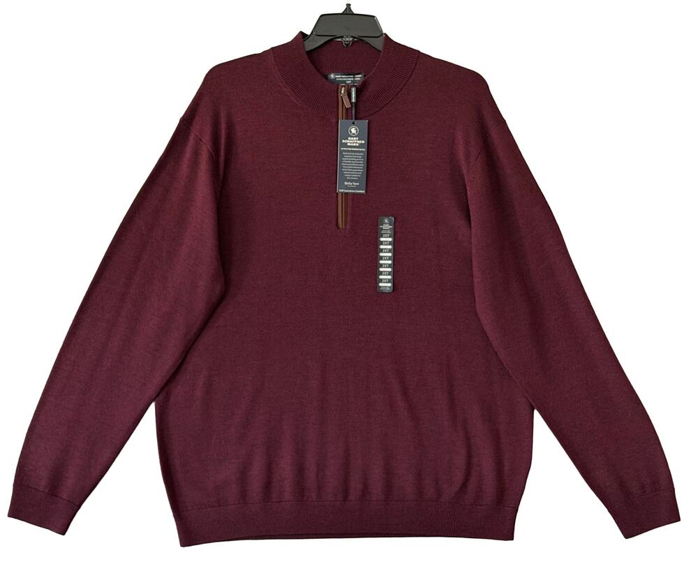 Hart Schaffner Marx Quarter Zip Men's 2XT Big & Tall Merino Wool Merlot Hthr NWT